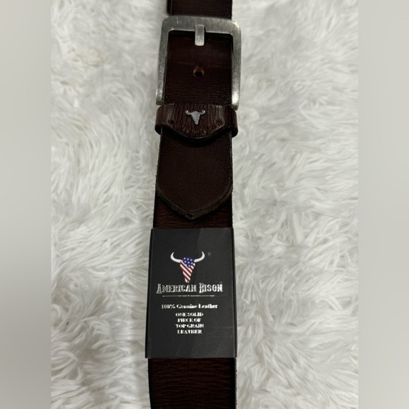 American Bison Size 34 Mens Brown Leather Belt silver Hardware - Picture 2 of 8